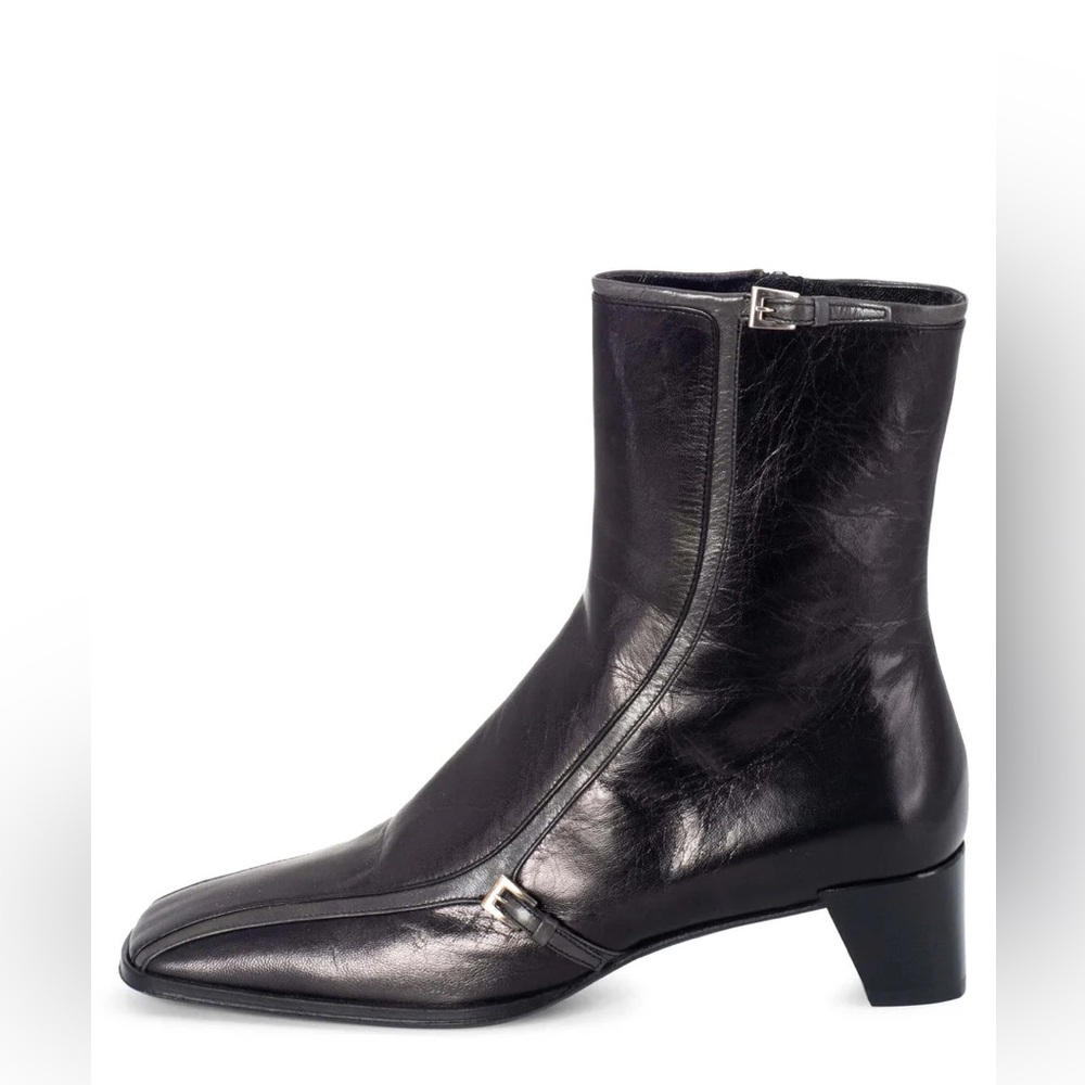 Prada Black and Gray Leather Ankle Booties